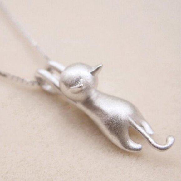 NEW 925 Sterling Silver Cute Cat Necklace - Picture 3 of 6